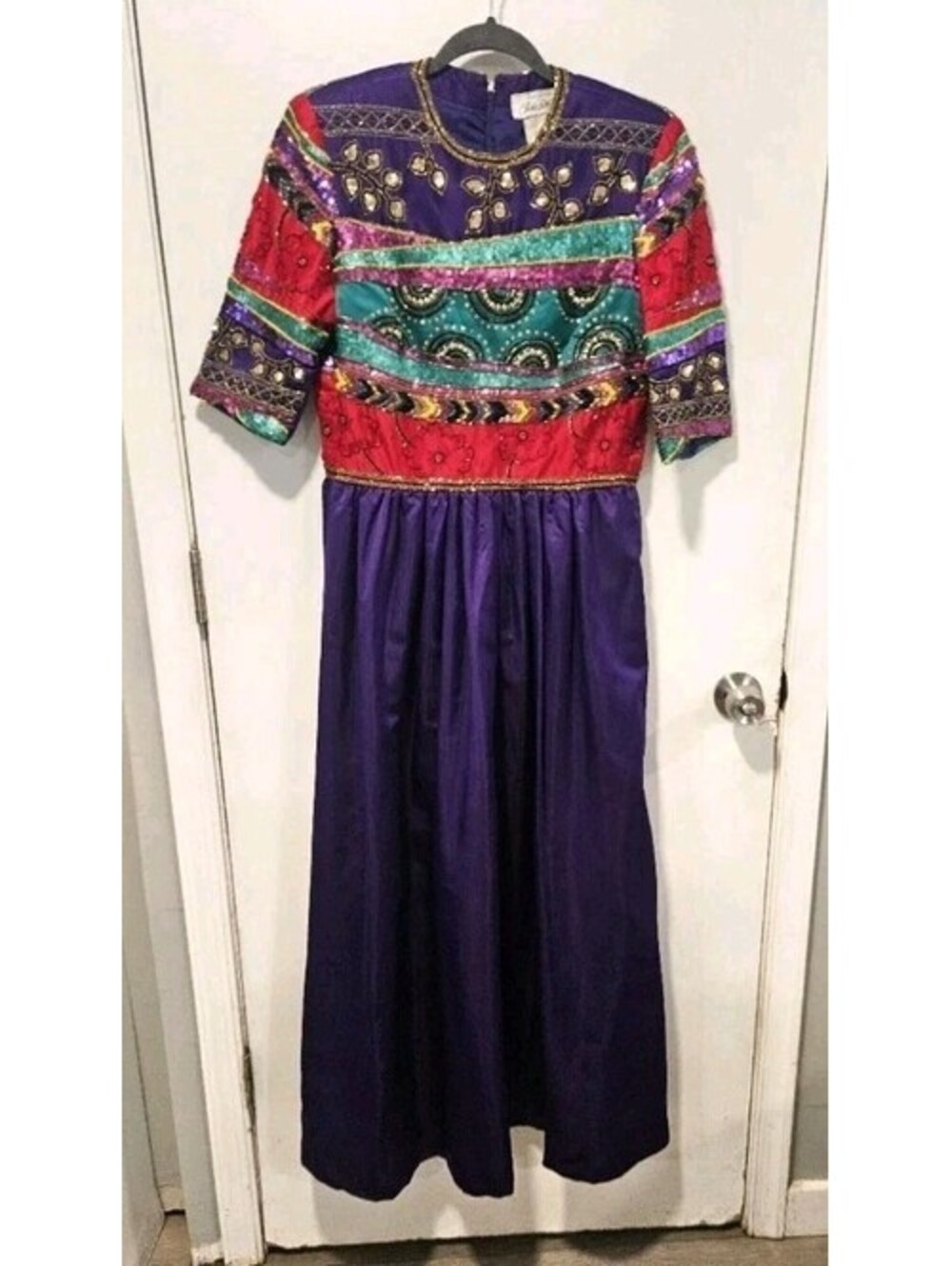 Victoria Royal Ltd Size 8 Purple Beaded Sequin Dress Vintage 60s 70s Saks Fifth